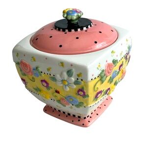 MARY ENGELBREIT Vintage Floral Meadow Hostess Collection Covered Ceramic Jar